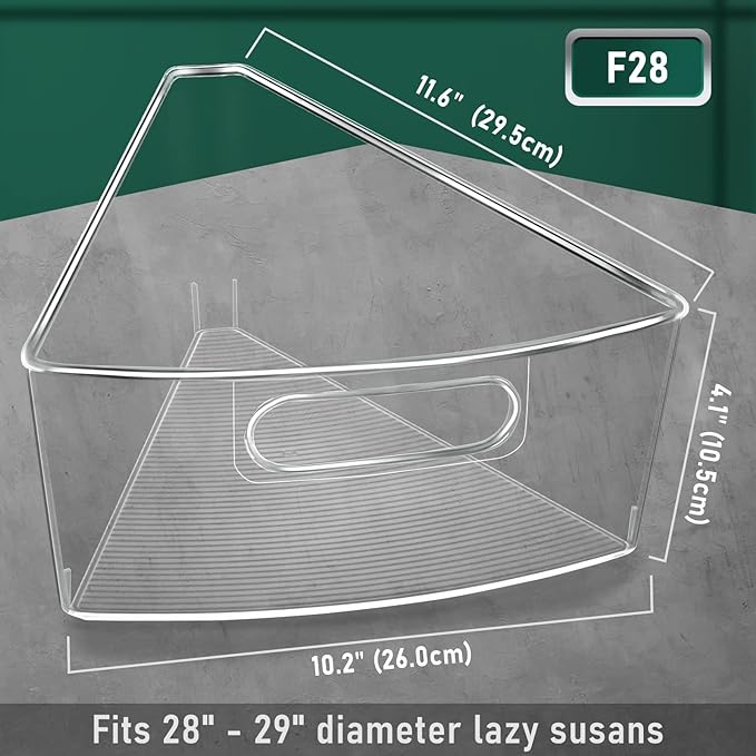 Lazy Susan Cabinet Organizer Bins for 26"/ 28"/ 32" Diameter Corner Organizer, Plastic Cabinet Storage Bin, 1/8 Wedge - Food 
