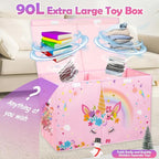 Mabahoo Large Toy Box, Collapsible Sturdy Kids Storage Organizer for Boys Girls, 25"x13"x16" Storage Box with Lids, Toy Chest