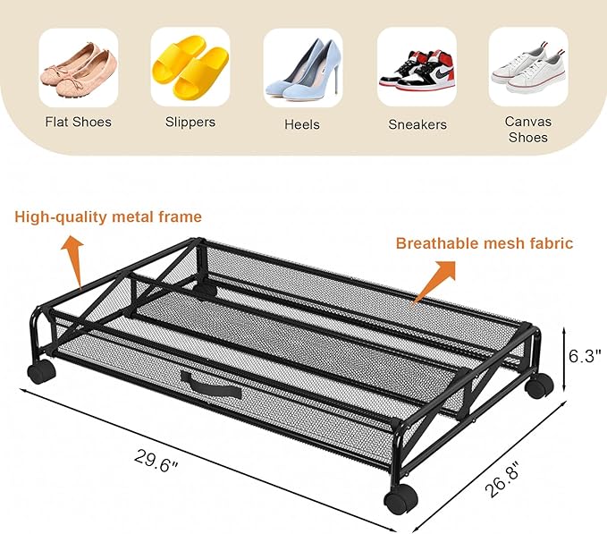 2 Pack Under Bed Shoes Storage + Plate Organizer