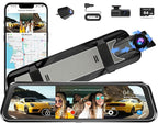 3 Channel Mirror Dash Camera for Cars, Triple Rear View Mirror with Front 4K/3K, Inside and Rear 1080P with WiFi, G-Sensor, N