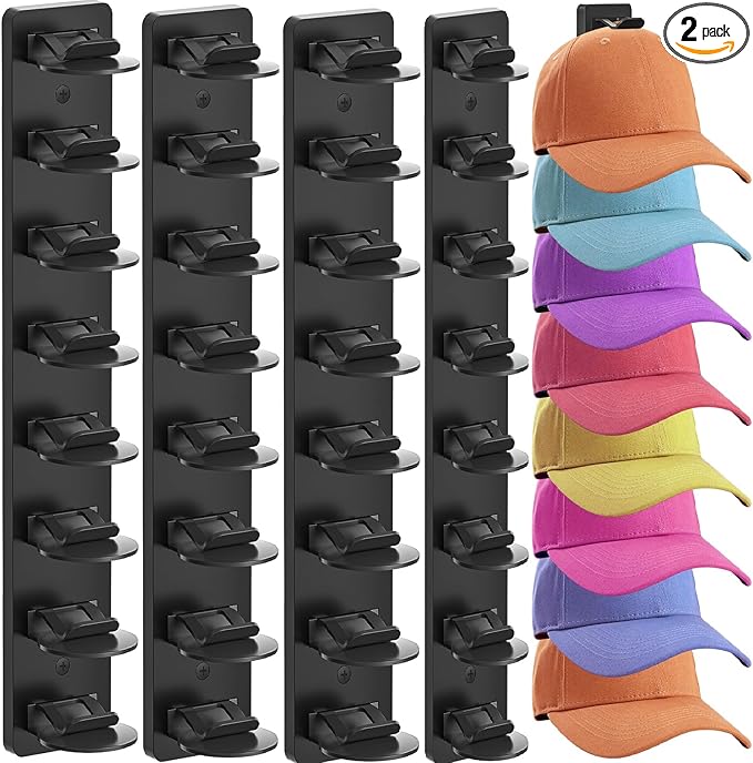 Eiito Hat Organizer for Baseball Caps, 4 Pack Strong Adhesive Hat Rack for Wall, Multilayer Hat Storage Display Holder, Wall 