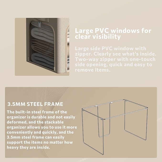 3Pack Clothes Storage Bins - Oxford Frame Storage Box Foldable Stackable Storage Organizer with 3 Openings Design, Metal Fram