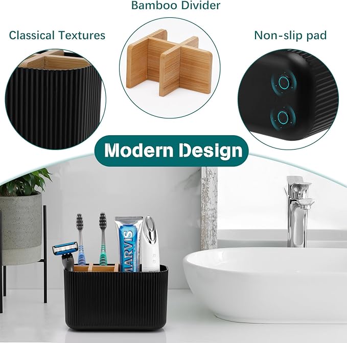 GFWARE Black Toothbrush Holder - Bamboo Toothbrush Holders for Bathrooms Electric Toothbrush Holder Organizer Kids Toothbrush
