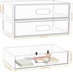 Clear Stackable Makeup Organizer with Drawer, 12''W Acrylic Storage Drawers, Cosmetic Display Case for Vanity Bathroom Counte