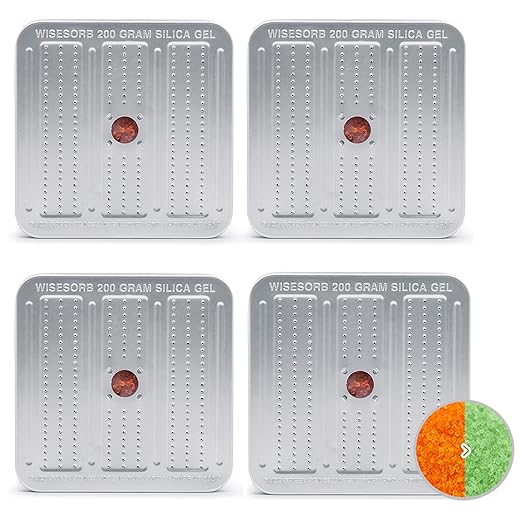 200 Gram 4 Pack Gun Safe Dehumidifier, Reusable Silica Gel Dehumidifier, Indicating Silica Gel Desiccant Canister (Orange to 