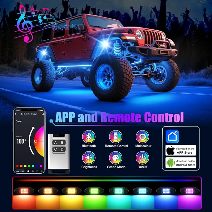 LED Rock Lights for Trucks 10 Pods,RGB Rocklights with App & Remote Control, Underglow Rock Light Kit for Trucks UTV ATV Golf Cart RZR