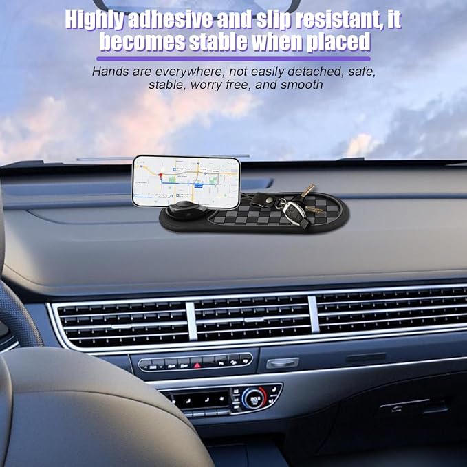 Multifunctional Car Anti-Slip Pad, 3 in 1 Rotatable Non-Slip Vehicle Dashboard Mat with Phone Holder & Temporary Parking Numb