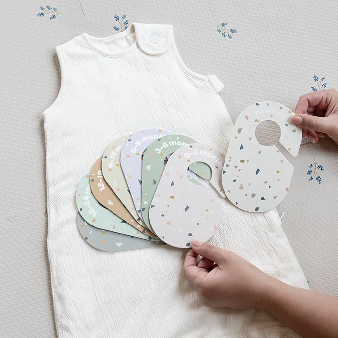 3 Sprouts Baby Closet Dividers 8-Piece Set Newborn to 2T - Double-Sided Organizer for Nursery Clothing Storage - Terrazzo