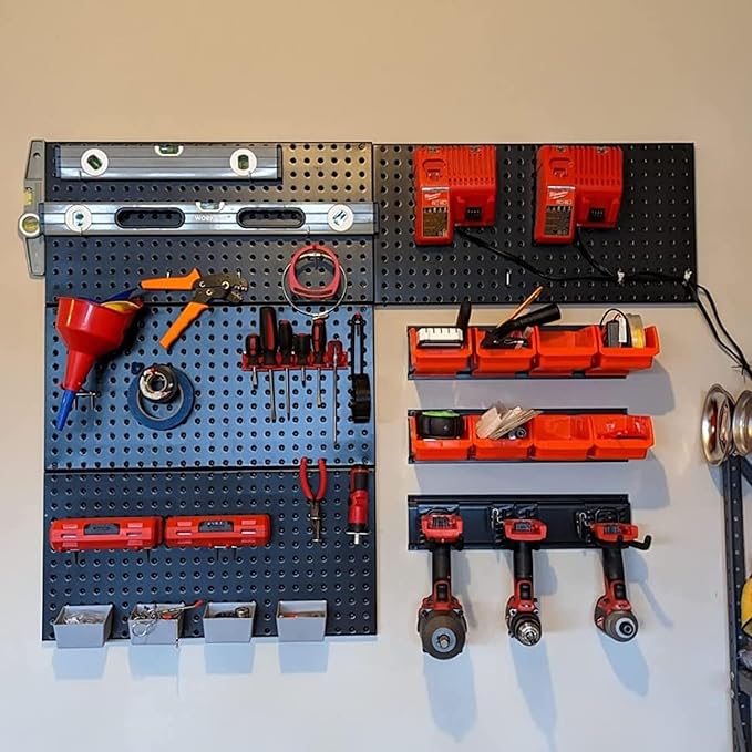 Wallmaster Pegboard Organizer Garage Storage - 48pcs Pegboard Hooks Set, Pegboard Tool Organizer with 48x24 Inch Steel Peg Bo