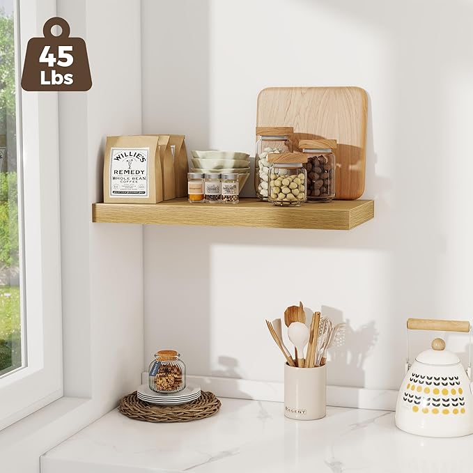 Fun Memories 24 x 12 Inch Deep Floating Shelves, 12 Inch Deep Rustic Wooden Book Shelf, Extra Deeper & Thicker Hanging Shelve