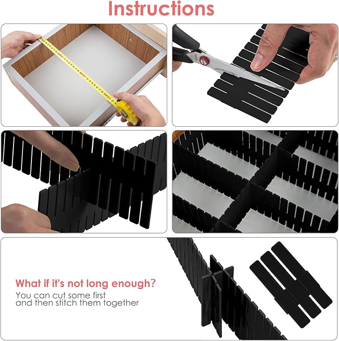 45 Pack Drawer Dividers, Plastic Adjustable Drawer Storage Organizer for Tidying Clutter Socks, Underwear, Makeup, Kitchen, D