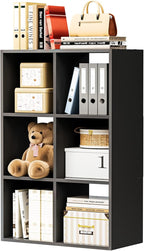 COMHOMA 6 Wood Cube Storage Organizer with Open Back and Removable Back Panels, 11In Black Cube Storage Bookshelf, Cubicle Sh