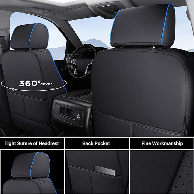 Coverado Chevy Silverado Seat Covers, Faux Leather Seat Covers Fit for Chevy Silverado GMC Sierra 2007-2026 1500, 2015-2026 2