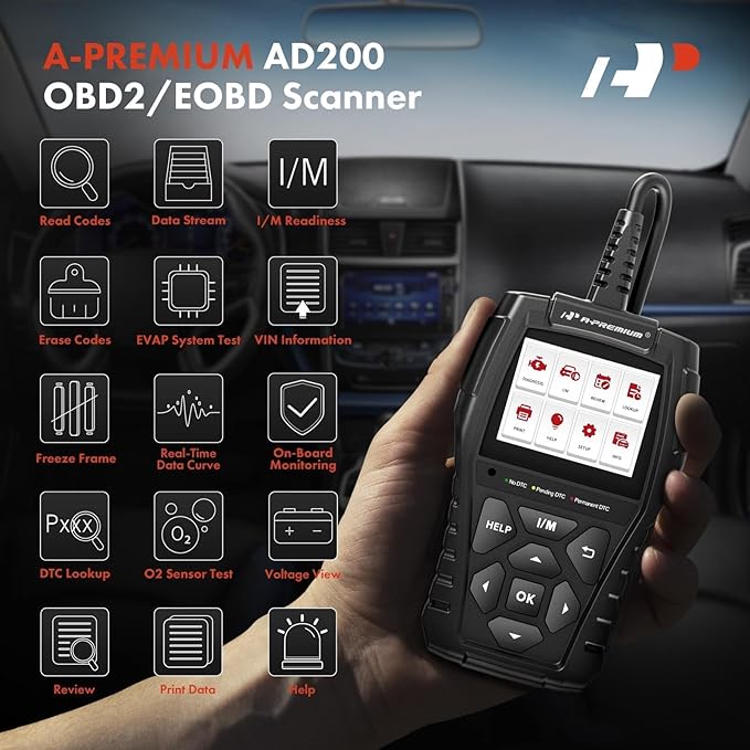 A-Premium AD200 Professional OBD2 Scanner Car Diagnostic Tool, OBDII EOBD Code Reader, Enhanced Check Car Engine Light