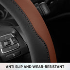 Road Comforts Steering Wheel Cover, Breathable Anti-Slip Leather Steering Wheel Cover, Universal Fit 14.5–15 Inch, Comfortabl