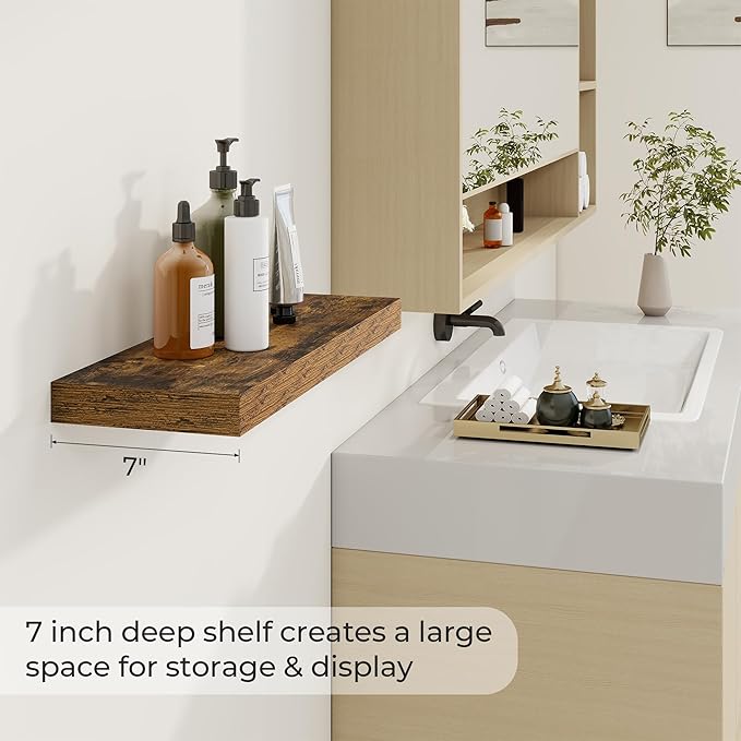 Dreamland 24 Inches Floating Shelves for Wall,6.7 Inch Deep Floating Shelves Set of 2, Large Display & Storage Shelf, Wall Sh
