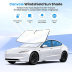 Windshield Sun Shade for 2017-2025 2026 Tesla Model Y/3 Accessories (Fit 2025 Model Y Juniper/2024 Model 3 Highland) Double-Layer Front Window Sunshade Sun Visor Block UV Rays Keep Car Cool