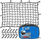 2’x3’ Bungee Cargo Net Stretches to 4'x6' for Truck Bed,Pickup Bed,Trailer,Motorcycle and Bike with 6 Adjustable Hooks Heavy Duty 5mm 2”x2” Mesh Holds Small and Large Loads by Cenipar
