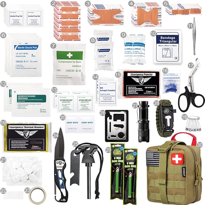 EVERLIT 250 Pieces Survival First Aid Kit IFAK EMT Molle Pouch Survival Kit Outdoor Gear Emergency Kits Trauma Bag for Campin
