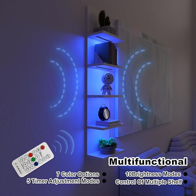 5-Tier Wall Shelf Unit with RGB Light, Floating Lack Shelf for Wall Storage, Wall Mounted Vertical Display Shelf for Bedroom 