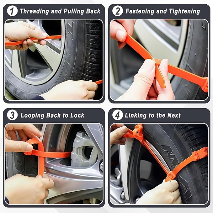 20PCS Anti-Slip Snow Tire Chains, Reusable Zip Tie Snow Chains for Car Tires, Easy Installation, Suitable for Driving in Rain