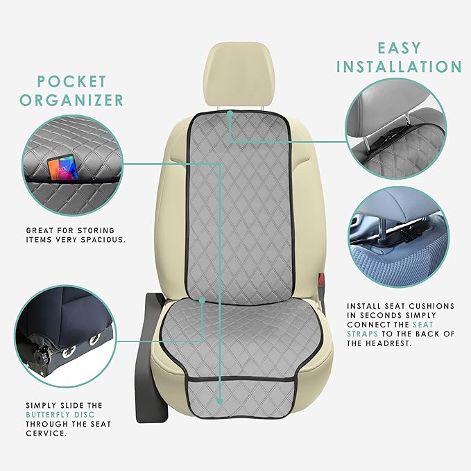 FH Group Car Seat Cushion – Neosupreme Single Front Seat Cover with Front Pockets, Airbag Compatible, Universal Fit Car Seat 