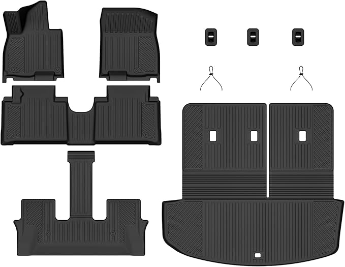 Auxko All Weather Floor Mats Cargo Mat with Backrest Mat for Hyundai Palisade Hybrid 2026 7&8 Seat All Season TPE Accessories Guard Odorless Anti-Slip Floor Liners Trunk Tray with Back Seat Protector