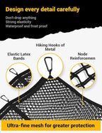AUTOWN Cargo Net for Pickup Truck Bed - Stretchable 4'x4' to 7'x7', High Elastic Fine Mesh 1''x1'' with 8 Metal Carabiners - Ideal for ATV, SUV, UTV, Truck and Boat Use (Double Layer)