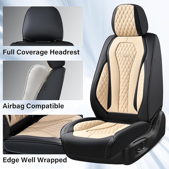 Coverado Automotive Seat Covers Front Seats, Seat Covers 2 Pack, Beige Car Seat Cover, Waterproof Auto Seat Covers, Car Seat 