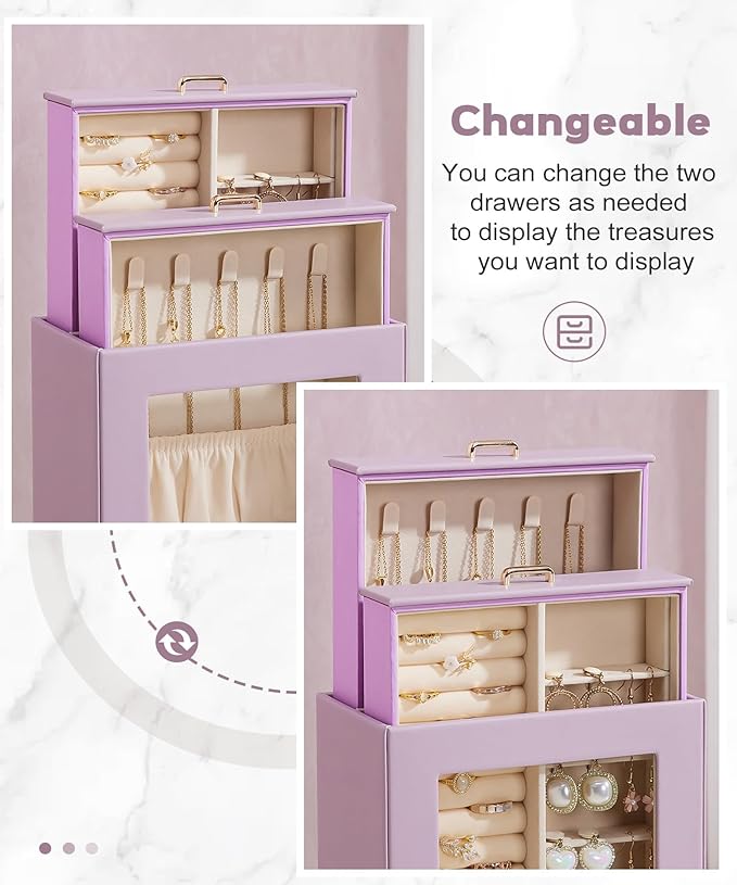 Homde Jewelry Organizer Girls Women Jewelry Box for Necklaces Rings Earrings Gift Bracelets Storage Case (Grey Purple + Gold)