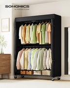 SONGMICS Heavy-Duty Rolling Clothes Rack, Garment Rack, Portable Closet on Wheels, with Adjustable Mesh Shelves and Hanging R