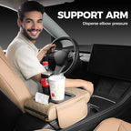 FREESOO Car Center Console Cover, Leather Armrest Cover for Car, Universal Middle Console Cushion with Storage Box, Cup Holder, Tissue Box & Phone Slot, Luxury Waterproof Interior Accessories, Beige