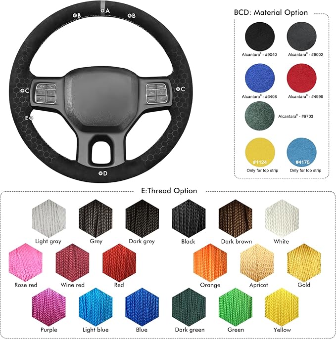 MEWANT Steering Wheel Covers for Dodge RAM 1500/1500 Classic / 2500/3500 / 5500 Hand-Stitched Genuine Leather ram Steering Wheel Wrap