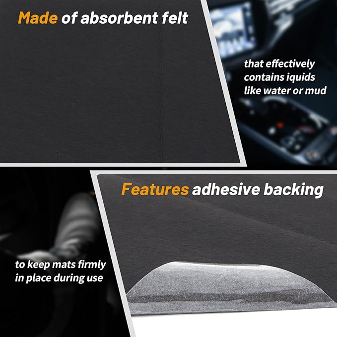 WILLBOND 20 Pcs Self-Adhesive Disposable Car Floor Mats, 15.7"x19.6" Black Felt with Adhesive Backing, 1mm Thick, Universal M