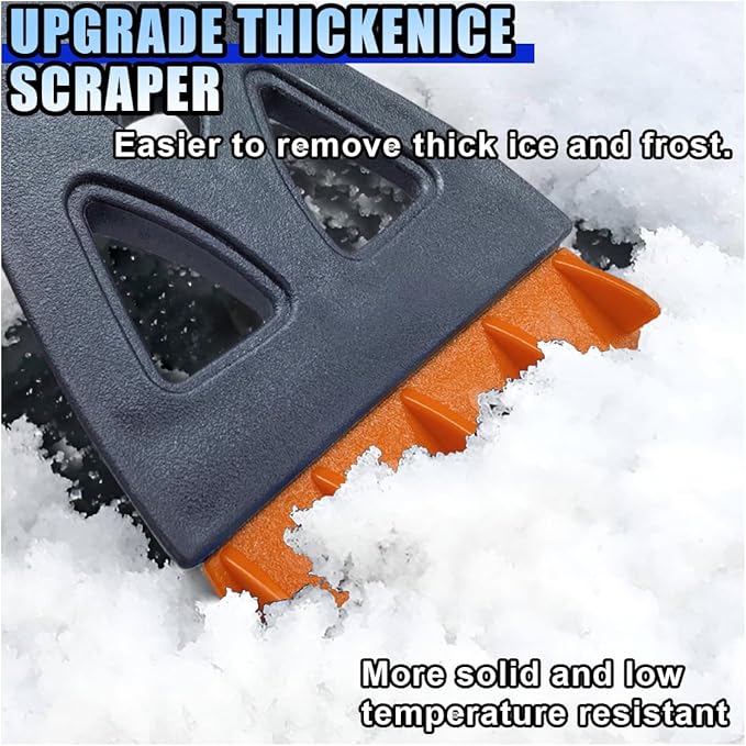 31.5" Detachable Snow Brush and Ice Scraper for Car Windshield, 2-in-1 Winter Snow Removal Tool with Extendable, 360° Rotating Soft Bristle Brush Head and Foam Grip for Most Vehicles (2PCS&Orange)
