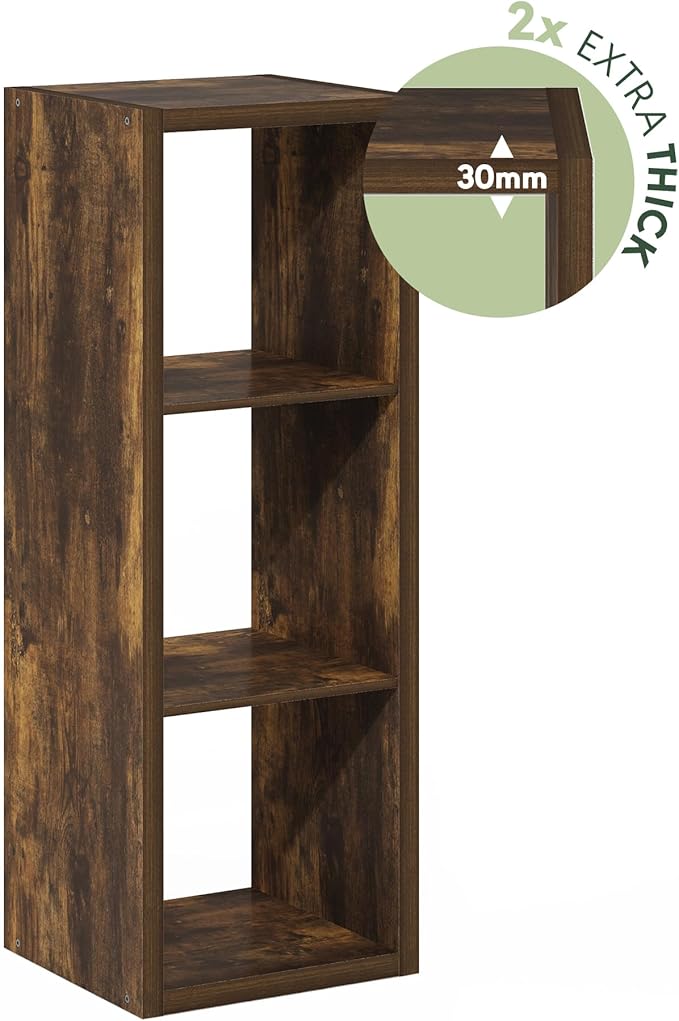 Furinno Cubicle Book Shelf, 3-Cube Bookshelf, Extra Thick Frame Horizontally & Vertically Reversible Bookcase with Open Back,