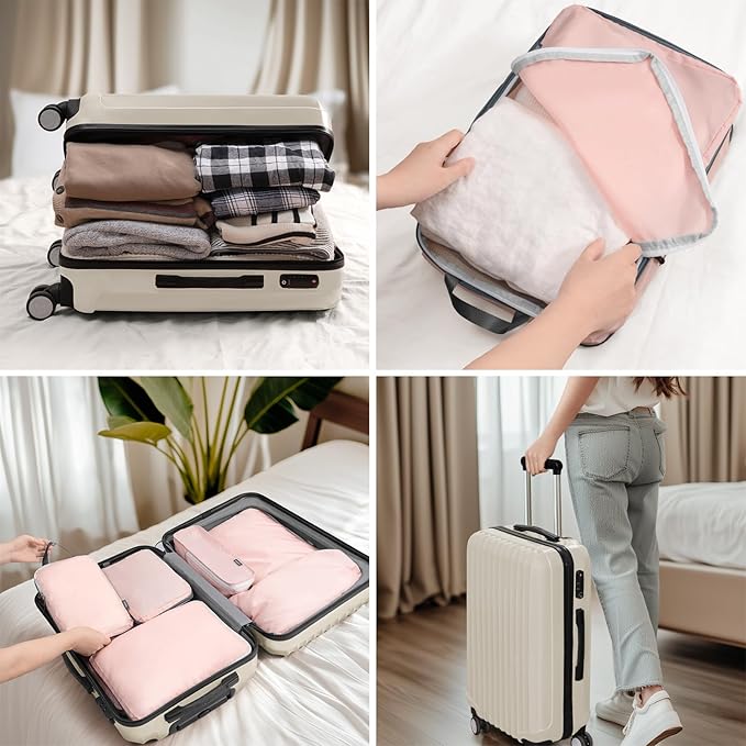 CherryNow Compression Packing Cubes, 7 Set Packing Cubes for Travel Women, Travel Essentials for Suitcase, Luggage Organizer 
