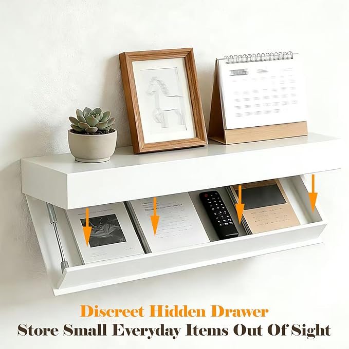 Magic Flap Hidden Shelf with Secret Compartment, Wall Mounted Floating Shelf with Concealed Storage Drawer, Hidden Compartmen