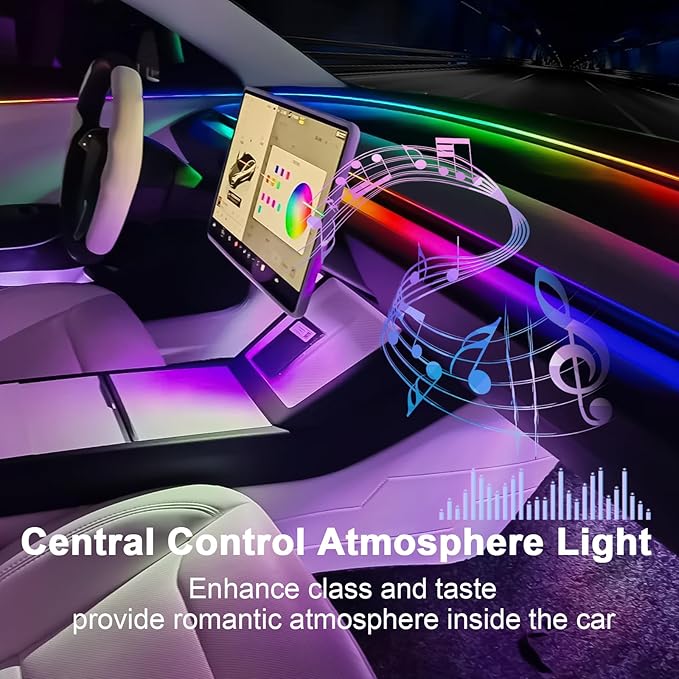 Interior Car LED Strip Lights for Tesla Model 3 Y 2021-2023, Plug-and-Play, Ambient Light with Human Sensor, Center Console Dashboard Inside Car Lighting Decorations