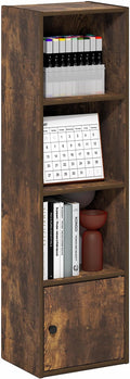 Furinno LUDER Book Shelf, 4-Tier Bookshelf with Open Shelf, Standing Bookcase with 1 Door Cabinet, 9.3 x 12 x 41.8, for Organ