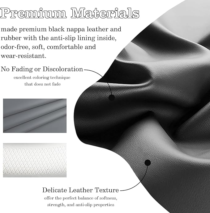 Black Gray Car Steering Wheel Cover, Nappa Leather, Bottom Color Blocking, Universal 14.5-15 Inch Leather Anti-Slip Breathabl
