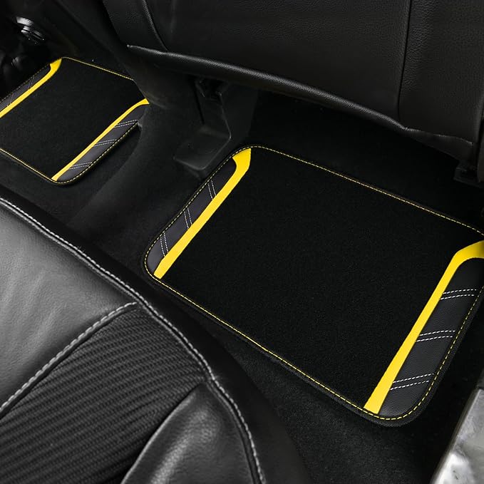 CAR PASS Leather Steering Wheel Cover and Waterproof Car Floor Mats,Microfiber Universal Car Combo Fit for 95% Sedan SUV Van 