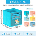 Cube Storage Bins, 6 Pack 11 Inch Fabric Storage Bins with Handle and Label Window, Foldable Storage Cubes, Colorful Fabric B