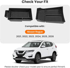 2Pcs Center Console Organizer compatible with Nissan Rogue 2021-2026, Armrest Insert Secondary Tray Lower Console Storage Box, Rogue Interior Accessories, Black ABS Plastic
