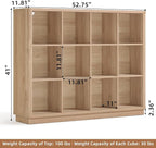 Joaxswe 12 Cube Storage Organizer, 41" Large Bookshelf with Curved Edge, Wood Floor Standing 3-Tier Cubby Bookcase with Base,
