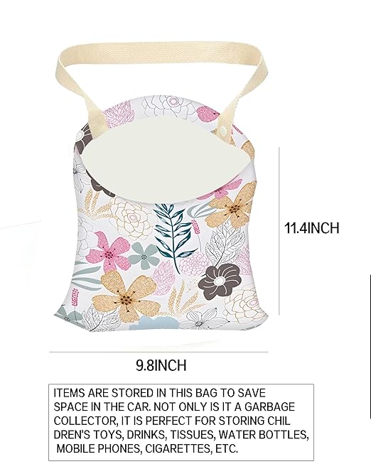 Car Trash Can, Durable Hanging Car Trash Garbage Bag, Cute Automotive Garbage Cans Organizer, Cute Colorful Flowers