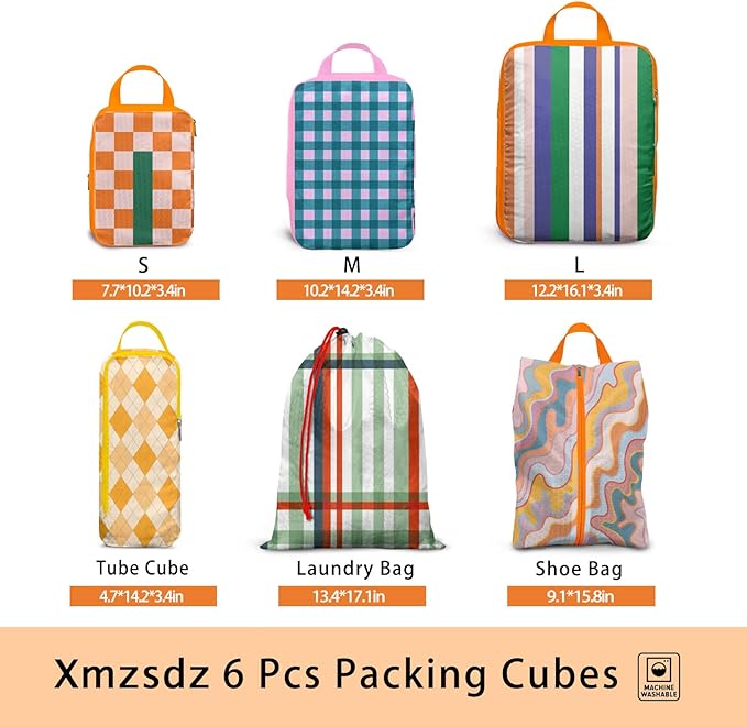6 Pcs Compression Packing Cubes, Packing Cubes for Travel, Waterproof Luggage Organizer Bags Set, Cute Packaging Cubes for Wo