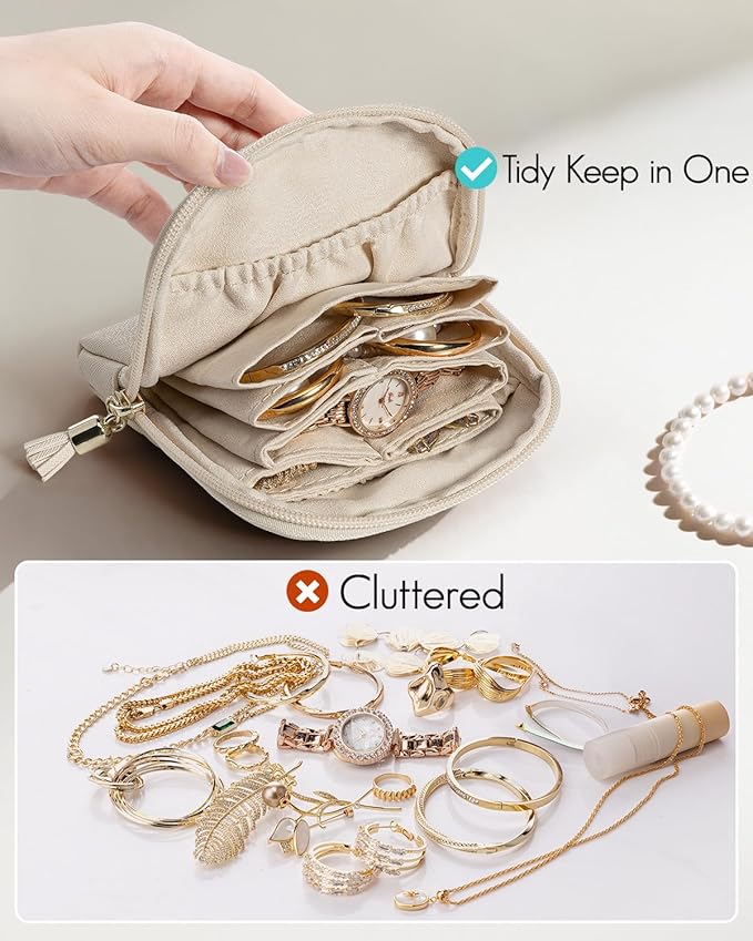 VLANDO Small Jewelry Travel Case,Jewelry Pouch Bags with Zipper,Velvet Jewelry Organizer Storage Bag for Bracelet Rings Earri