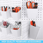 Uiifan 18 Set Pegboard Bins Kit Plastic Pegboard Cups with Metal Hooks Wall Containers Organizer Accessories with Label Stick
