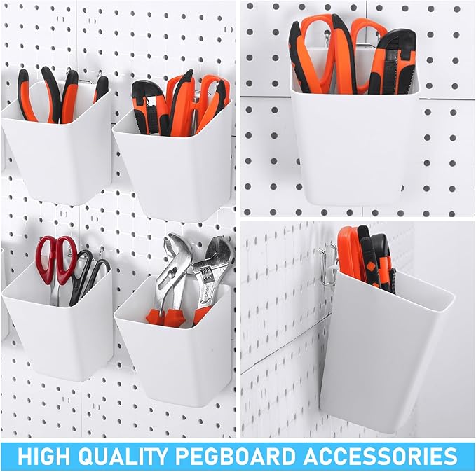Uiifan 18 Set Pegboard Bins Kit Plastic Pegboard Cups with Metal Hooks Wall Containers Organizer Accessories with Label Stick